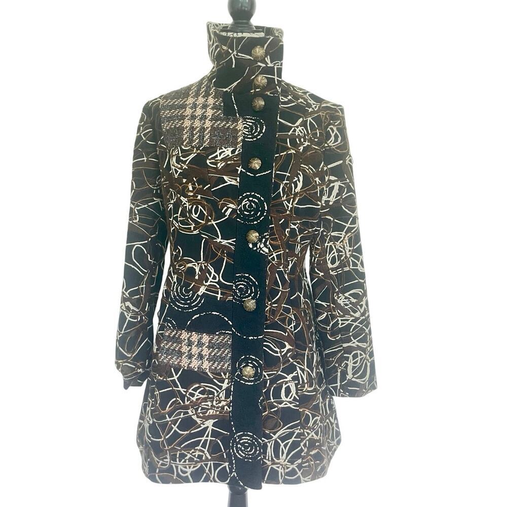 VTG KATE & MALLORY COAT SCRIBBLE RITUAL PATTERN YARN SZ S FOREST GRUNGE RARE